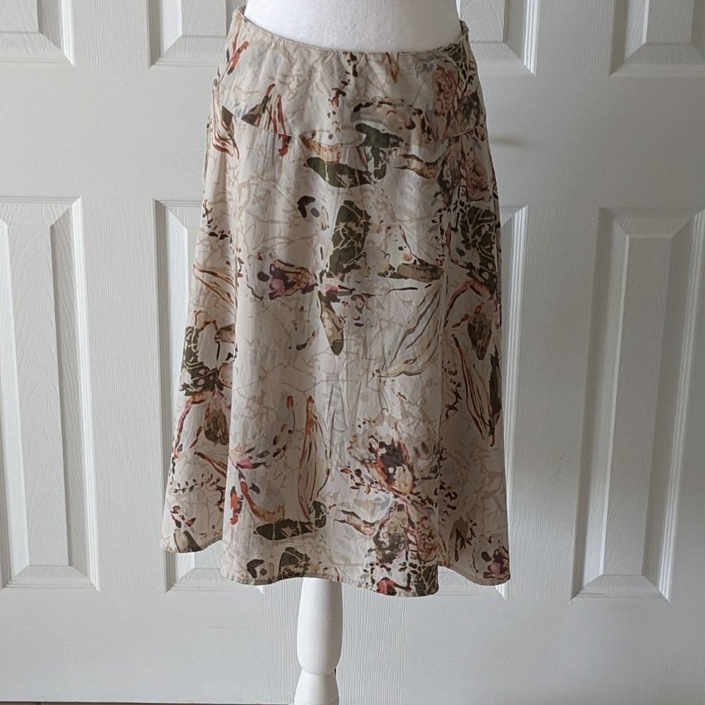 COLDWATER CREEK Women's Full Zip Skirt Size 4 Tan & Green & Peach Pattern